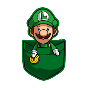 استیکر Luigi سکه خور | مجموعه ای از استیکر (برچسب) و تابلوهای super mario و بازی های نوستالژیک و جدید | دنیایی از محصولات چاپی قارچ خور